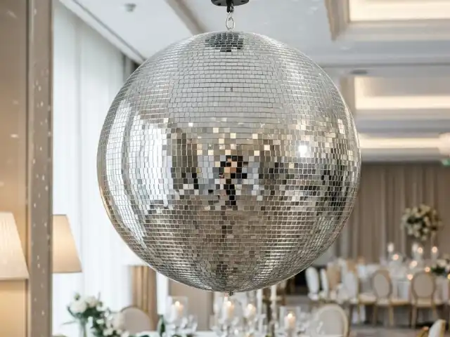 Bola disco mediana 50cm con motor rotativo - Renta desde $1,299 para bodas y eventos 100-200 personas